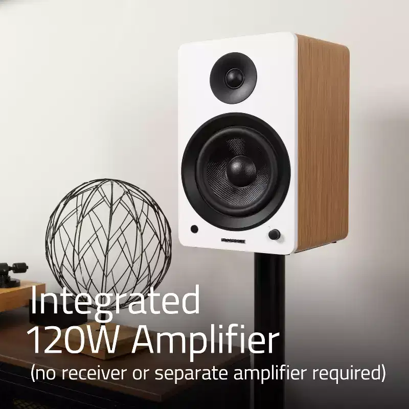 Fluance Ai61 Powered 2-Way 2.0 Stereo Bookshelf Speakers with 6.5 Drivers 120W Amp for Turntable Bluetooth w/ Stands