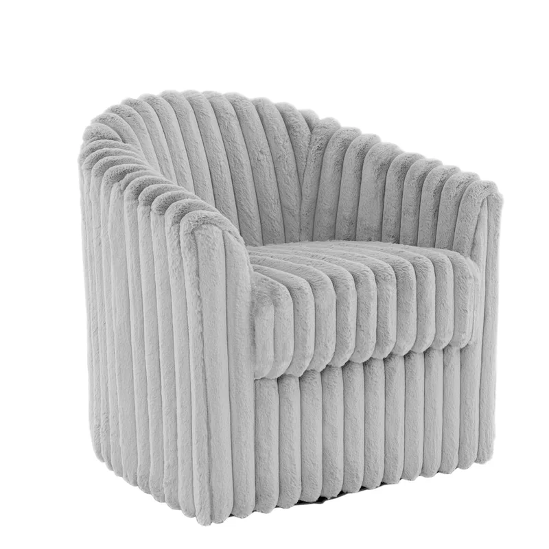 Faux Rabbit Fur 360-Degree Swivel Barrel Accent Chair