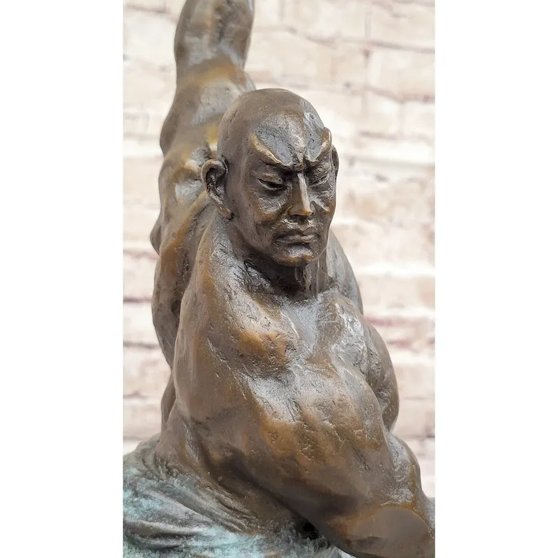 Hot Cast Bronze Sculpture Of Tai Chi Master Martial Arts Sensei Figure On Marble Base