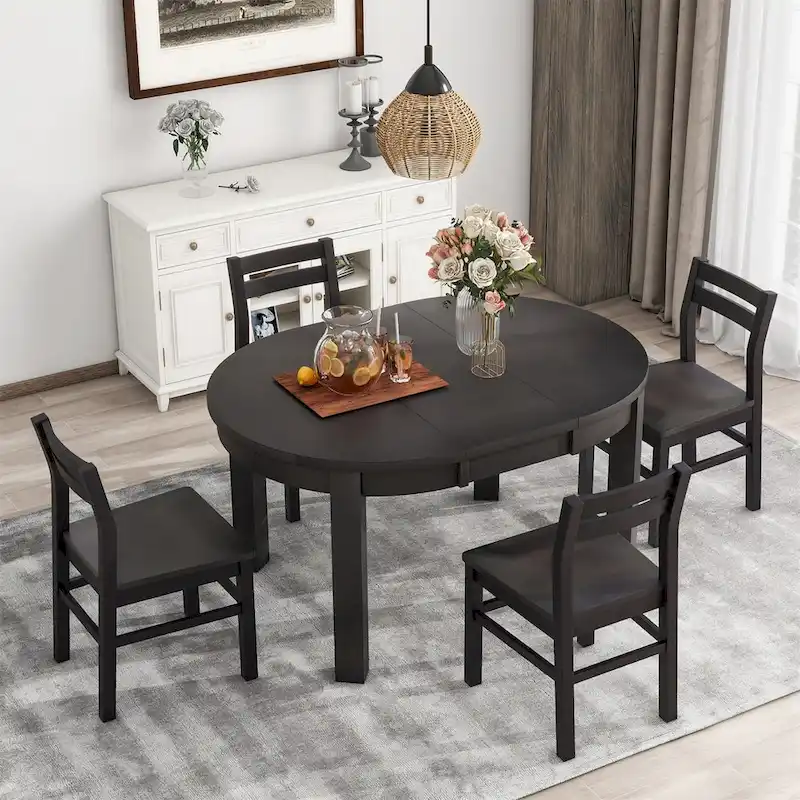 Merax Farmhouse 5-Piece Extendable Round Dining Table Set