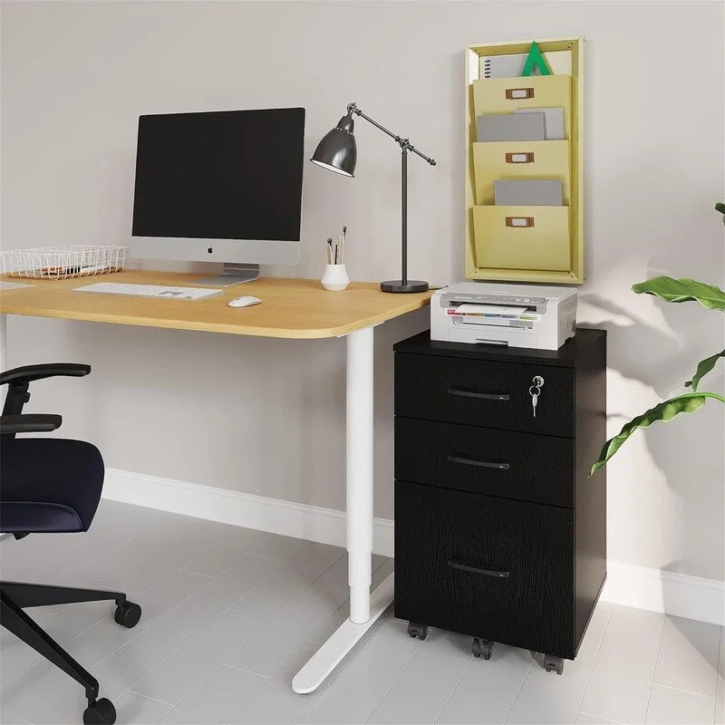 File Cabinet with Lock3 Drawer Wood Rolling - 15 D x 15 W x 26 H