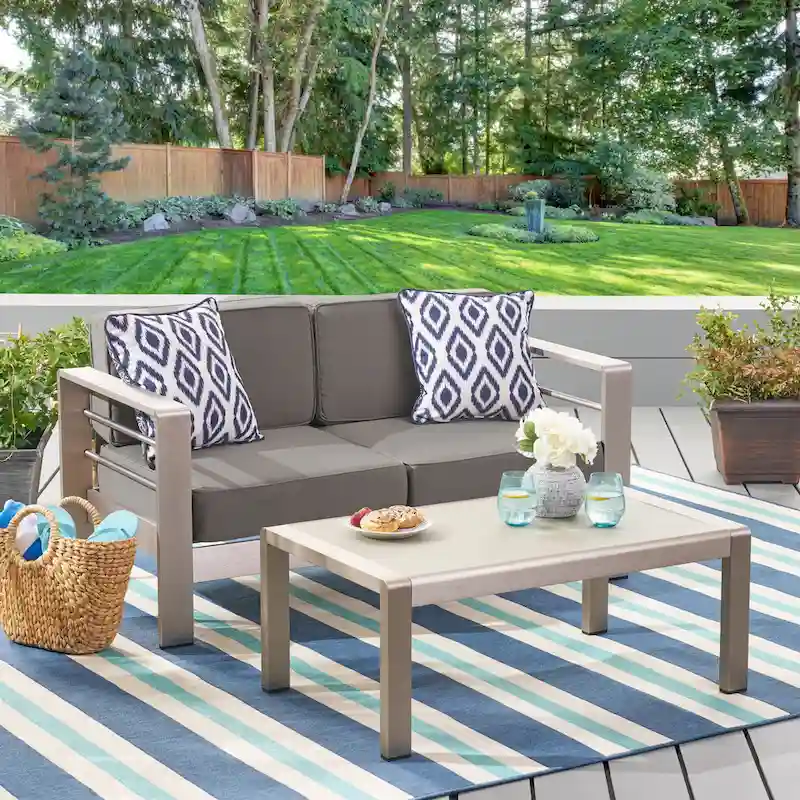 Cape Coral Outdoor Aluminum 2-piece Set with Cushions by Christopher Knight Home