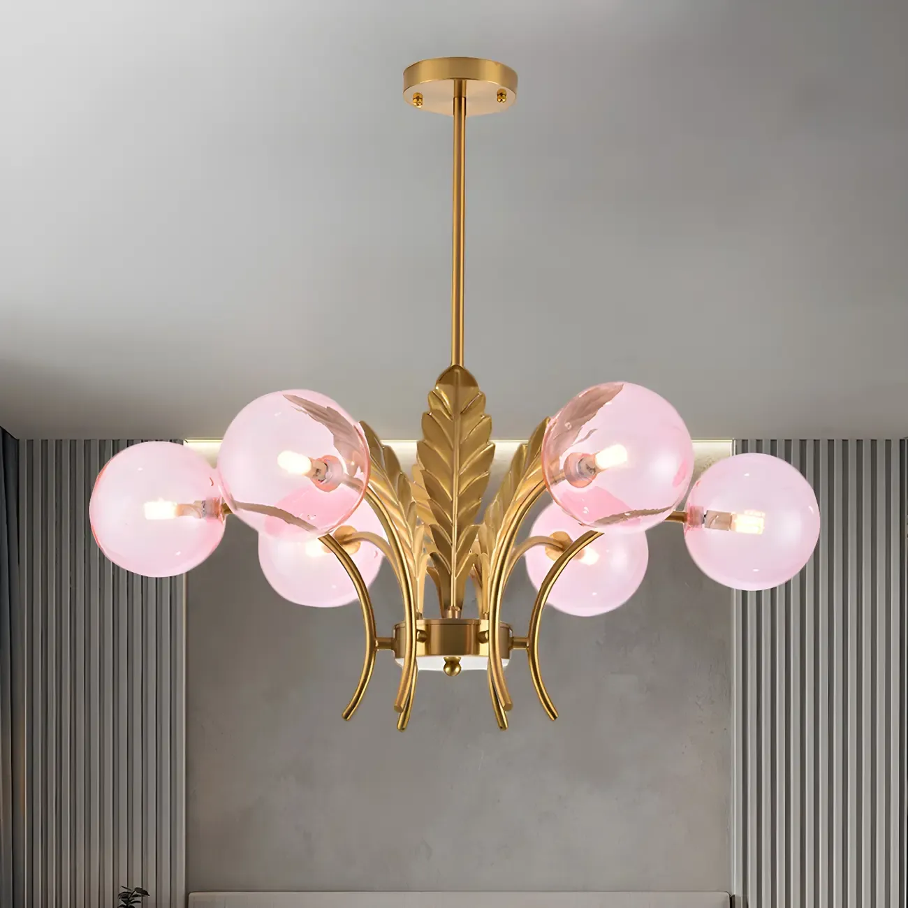 Luxury 6-light Gold Leaf Chandelier with Glass Globes