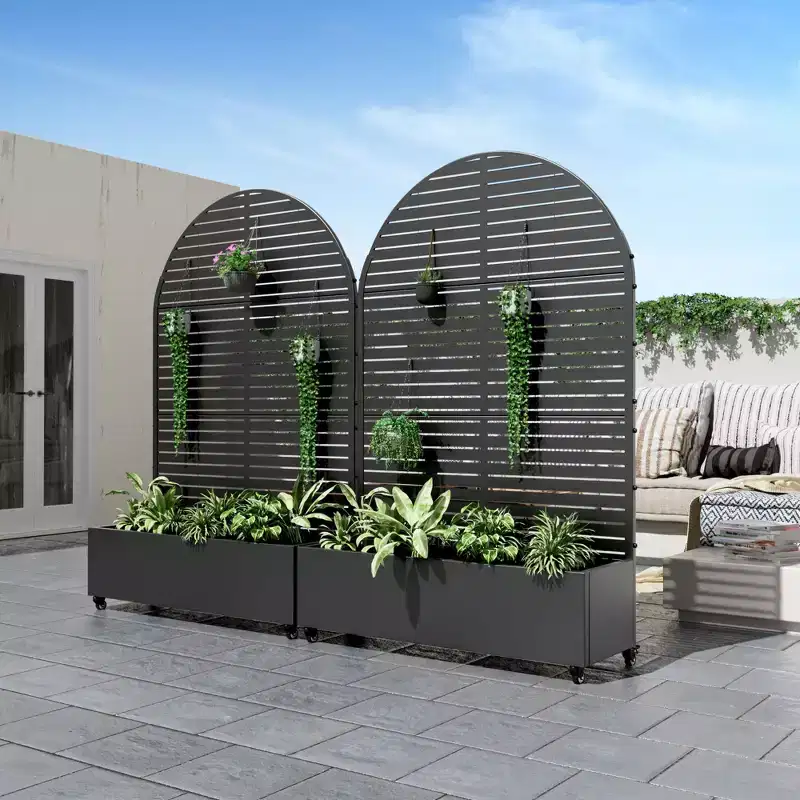 PexFix 72 in. H x 47 in. W Black Metal Arch Wall Planter Box with Trellis for Climbing Plants