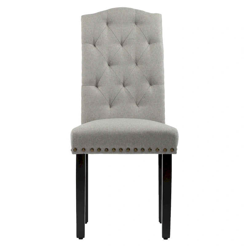 Solid Wood Tufted Dining Chairs, Kitchen Dining Room Chairs with Bronze Nailhead Trim Set of 2