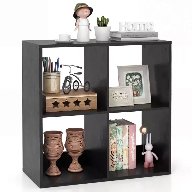 Costway 4-Cube Open Bookshelf with Anti-tip Kits Home Modern Style Storage Shelf for Study Black/White/Natural/Brown