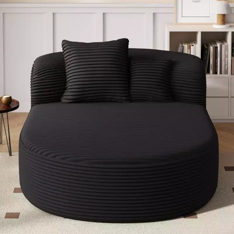 51 Modern Chaise Lounge Sofa Chair, Oversized Corduroy Boneless Sleeper Sofa Bed with 2 Pillows for Living Room or Apartment-Panipeachy
