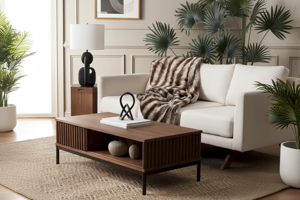 Tamayo 2-Door Storage Coffee Table - 43.7 In. W x 21.5 In. D x 15.4 In. H