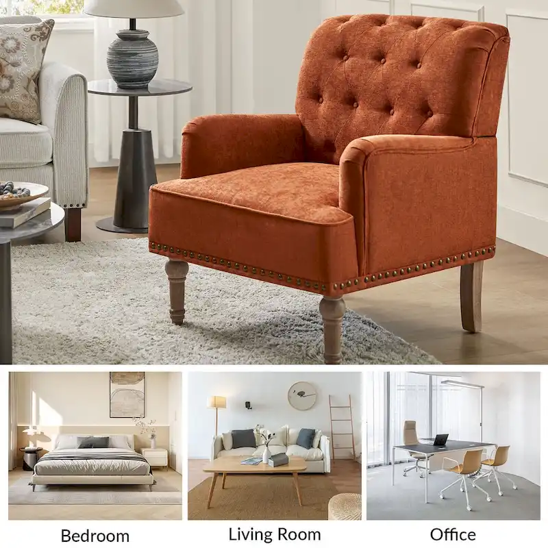 Geltrude Classic Upholstered Accent Arm Chair with Button Tufted Back by HULALA HOME