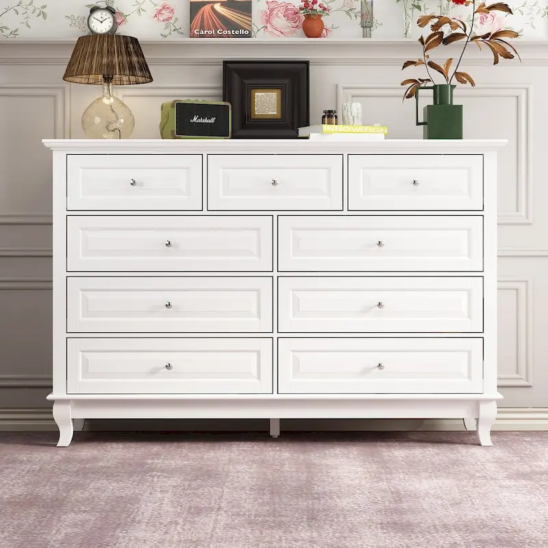 55.1W 9-Drawer Dresser: Spacious and Sleek Design Chest Lacquer