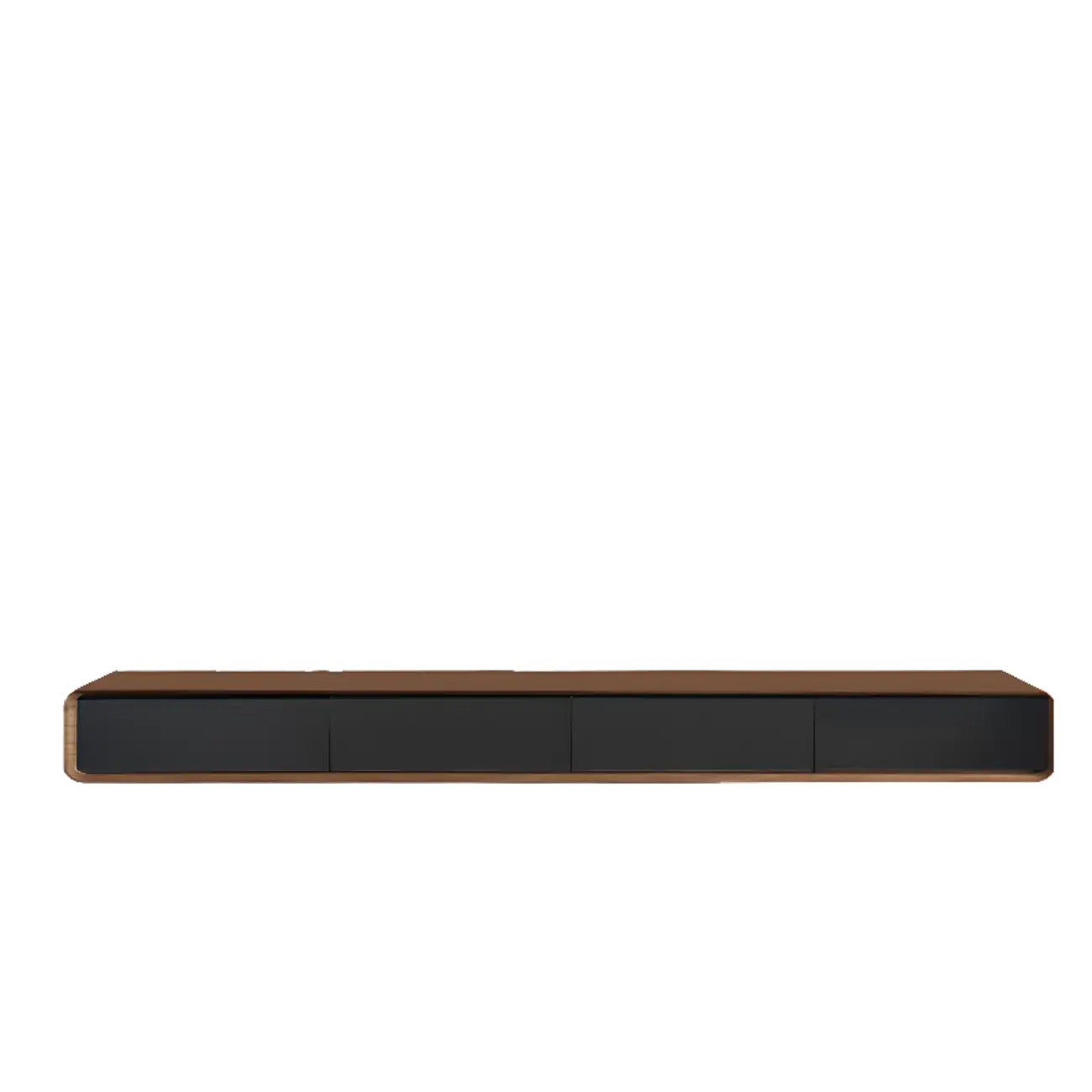 Walnut-Black Wood Drawers Floating Mount TV Stand Wall-Mounted