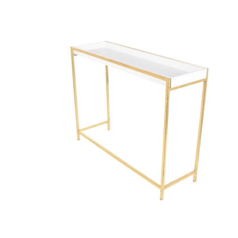 White Wood Geometric Nesting Console Table with Gold Metal Legs