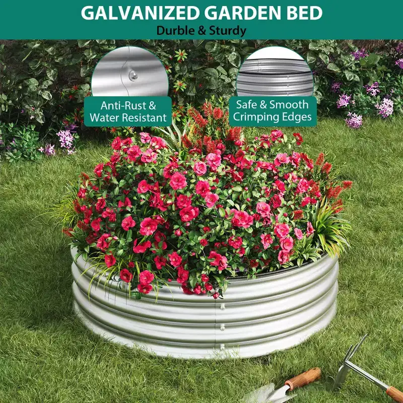 3 Pack Round Metal Raised Garden Beds, Galvanized Steel Bottomless Planters with Rubber Edge, Easy Assemble Outdoor Garden Beds