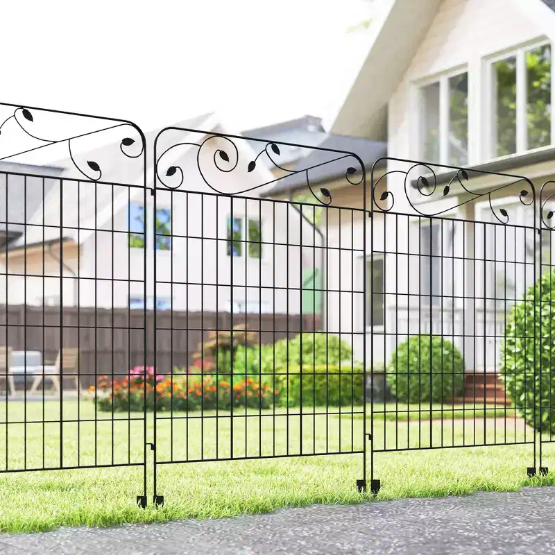 Garden Fence, 4 Pack Steel Fence Panels, 11.5' L x 43 H, Rust-Resistant Decorative Border Flower Edging for Yard, Landscape, Patio, Square Vines