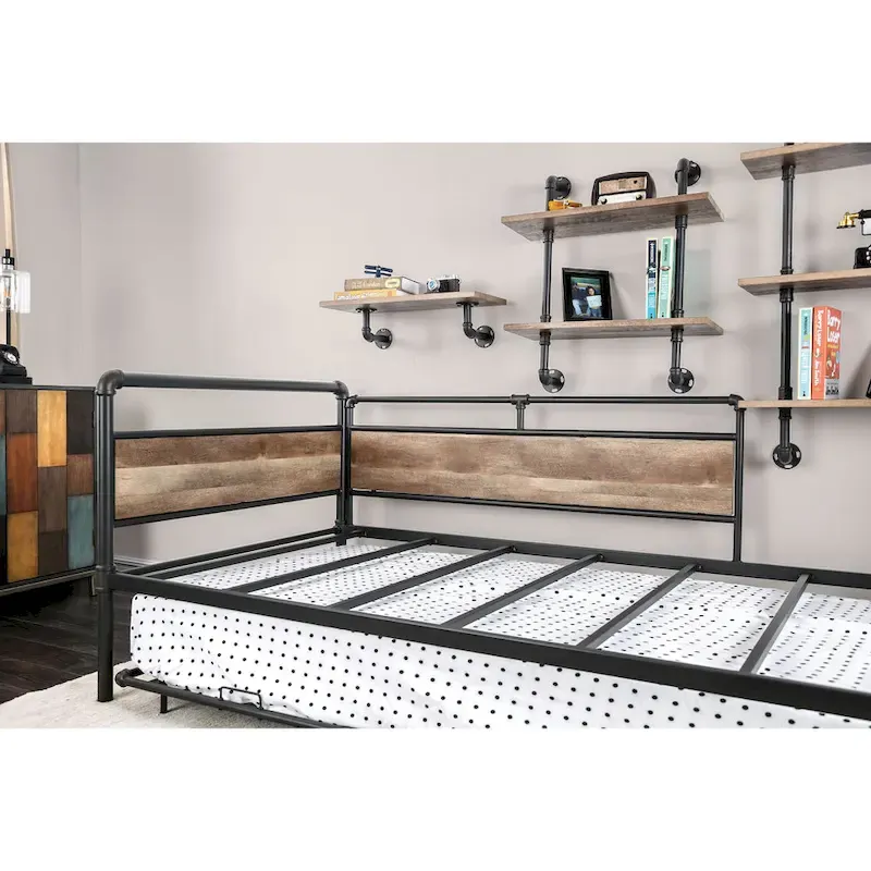 Furniture of America Pern Industrial Black Metal Twin Corner Daybed