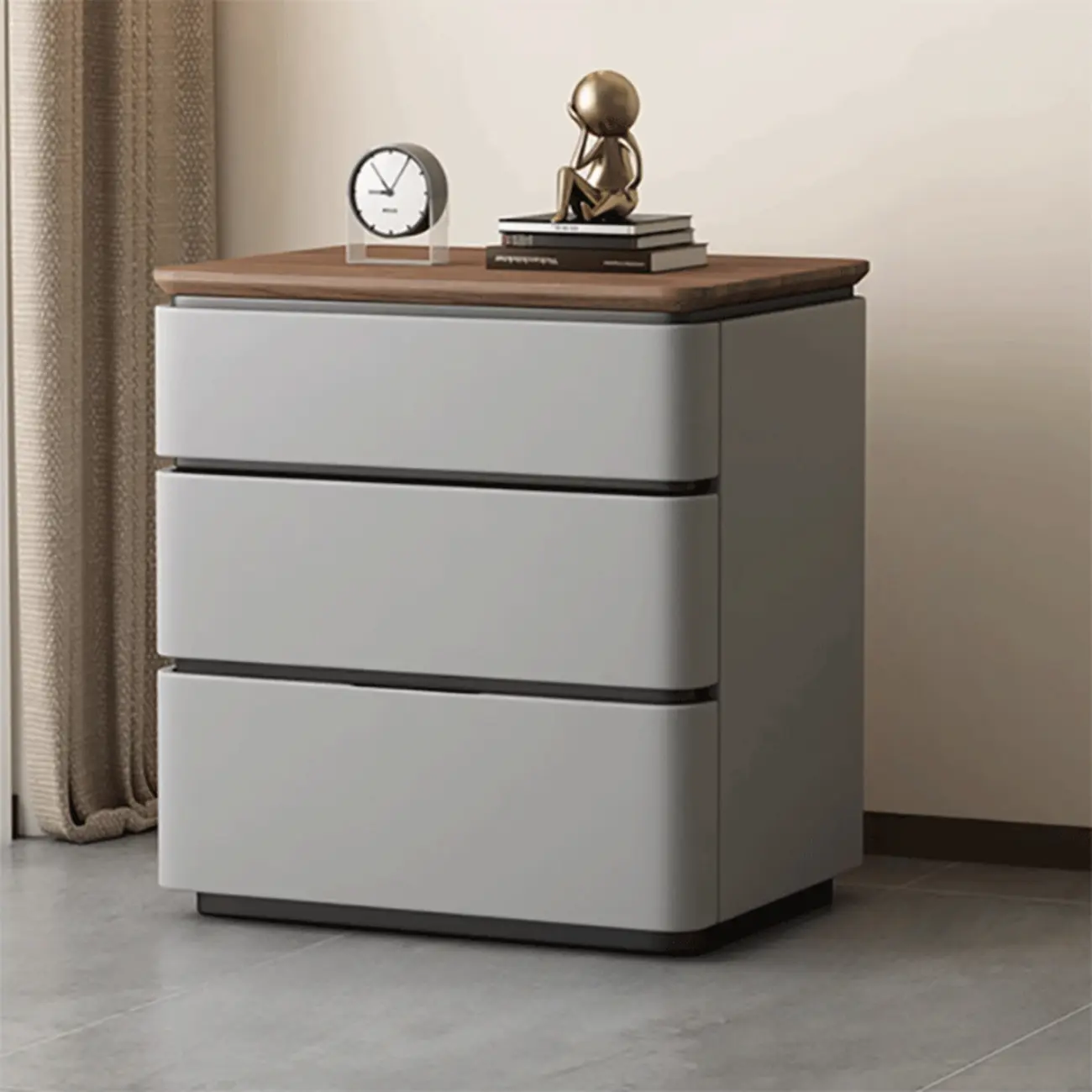 Elegant Modern Wood Three-Drawer Nightstand