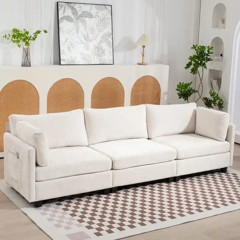 111.42  Chenille Upholstered Three Seater Sofa