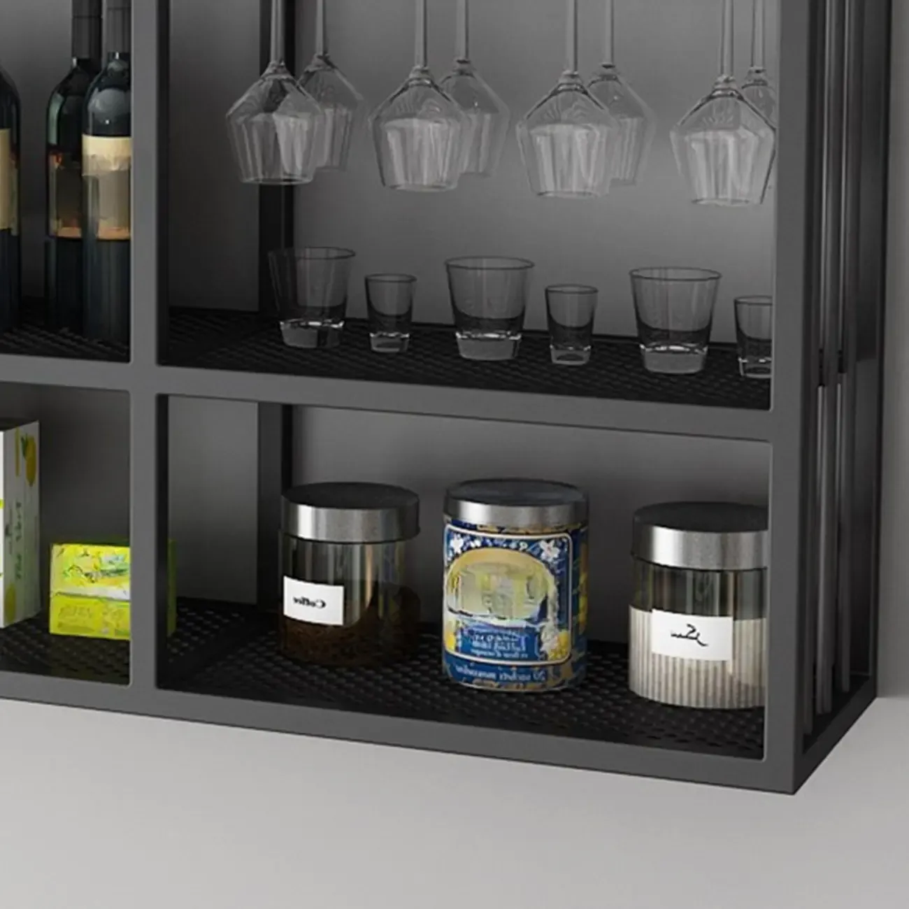 Lavish Metal Wall Hanging Open Wine Bottle and Wine Glass Holder