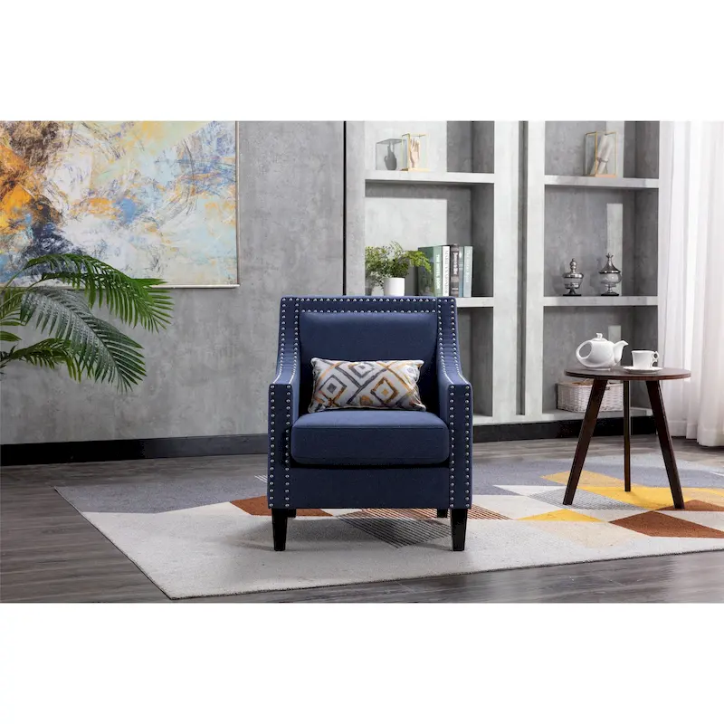 Linen Nailhead Accent Solid Wood Leg Living Room Armchair