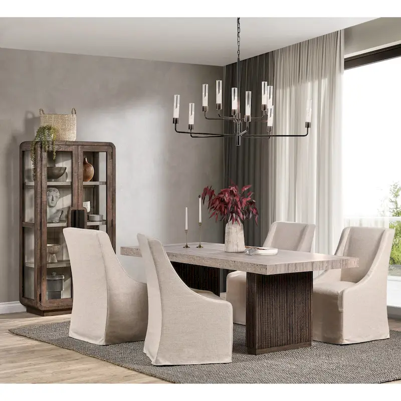 Ollie 82 Travertine Laminate Dining Table in Brown by Kosas Home
