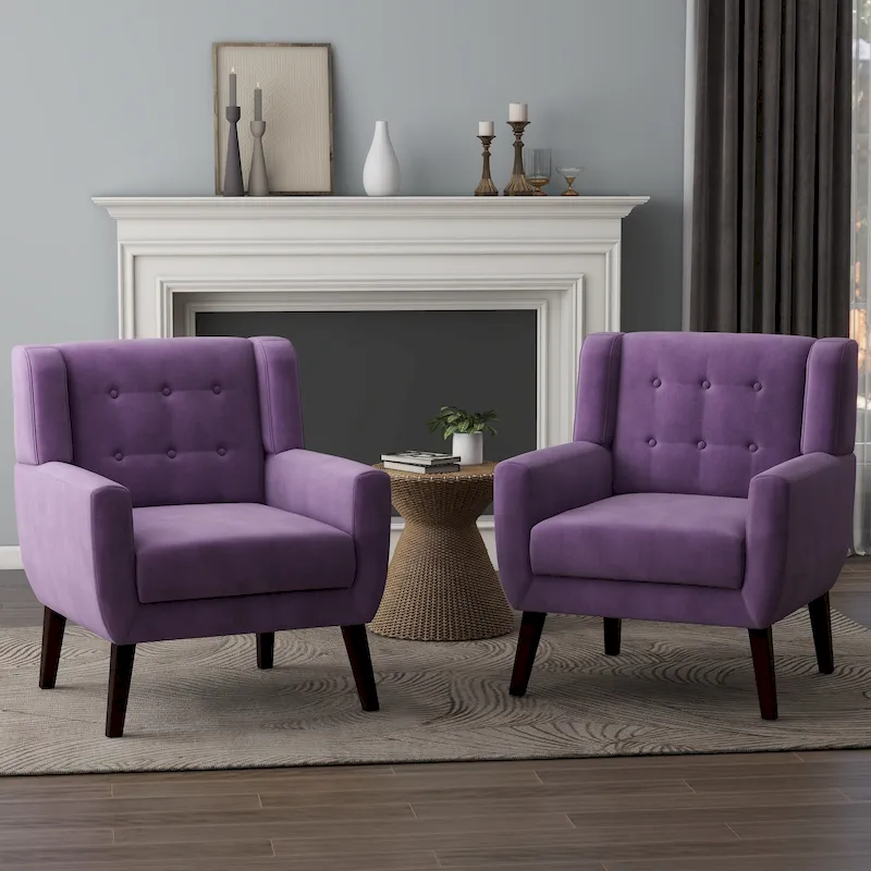 Velvet Upholstered Armchair Tufted Accent Chairs Set of 2