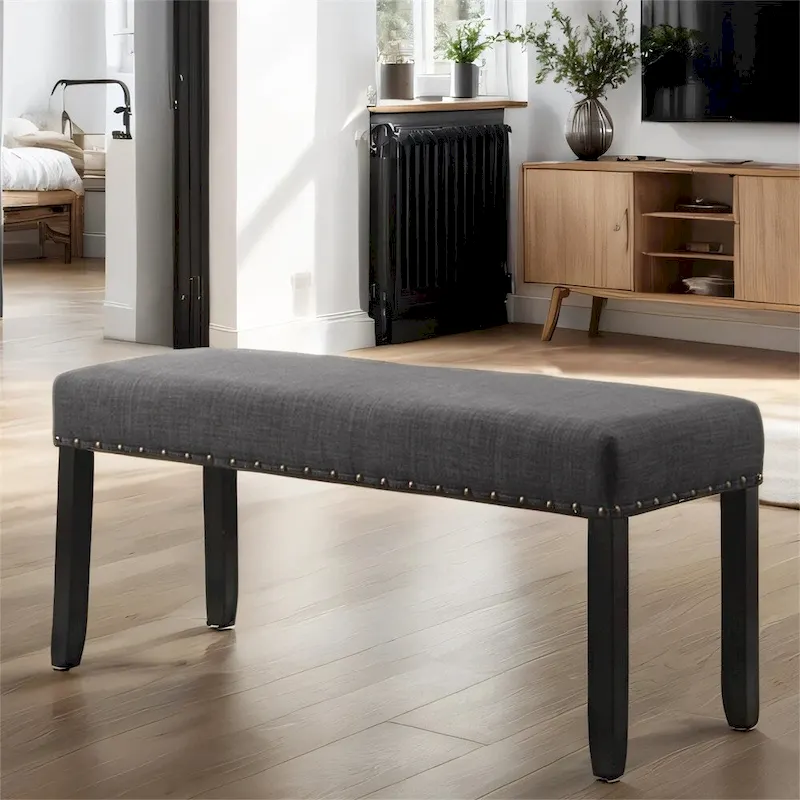 Fabric Dining Bench with Nailhead Trim and Wood Frame