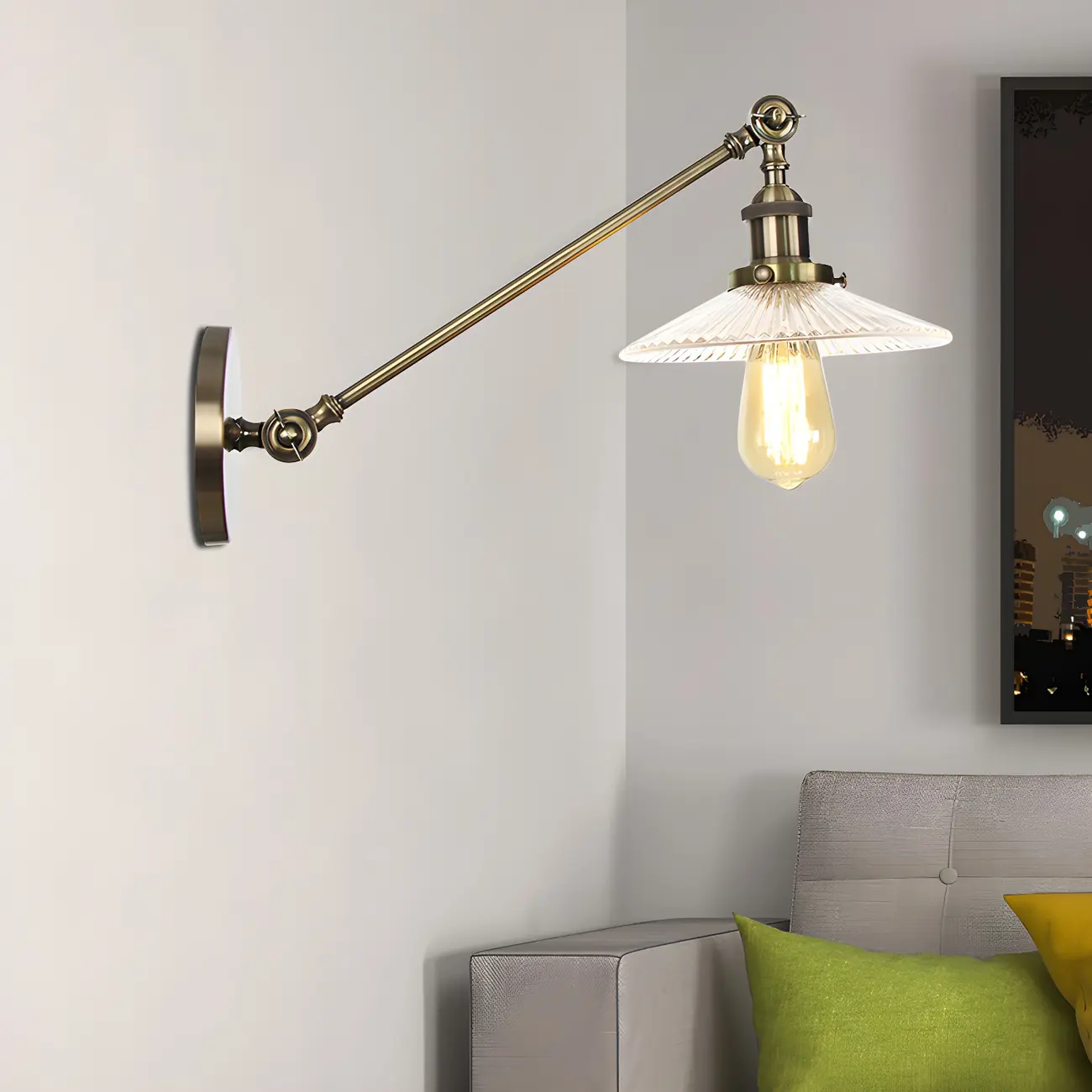 Industrial Adjustable Black Cone Shape Glass LED Wall Lamp