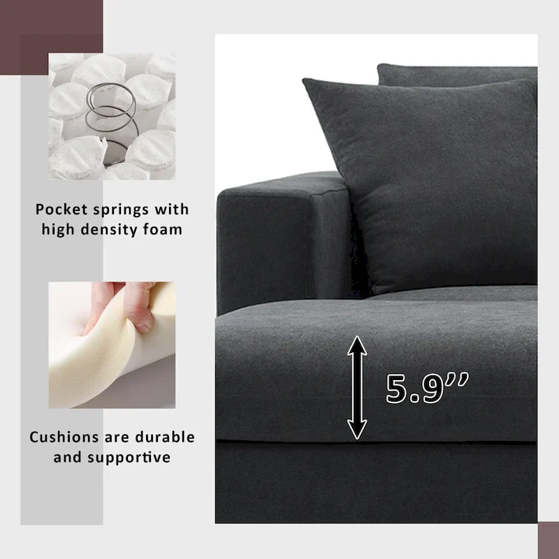 Modern 4-Seat L-Shaped Sectional Sofa, with 2 Free pillows, Convertible Ottoman