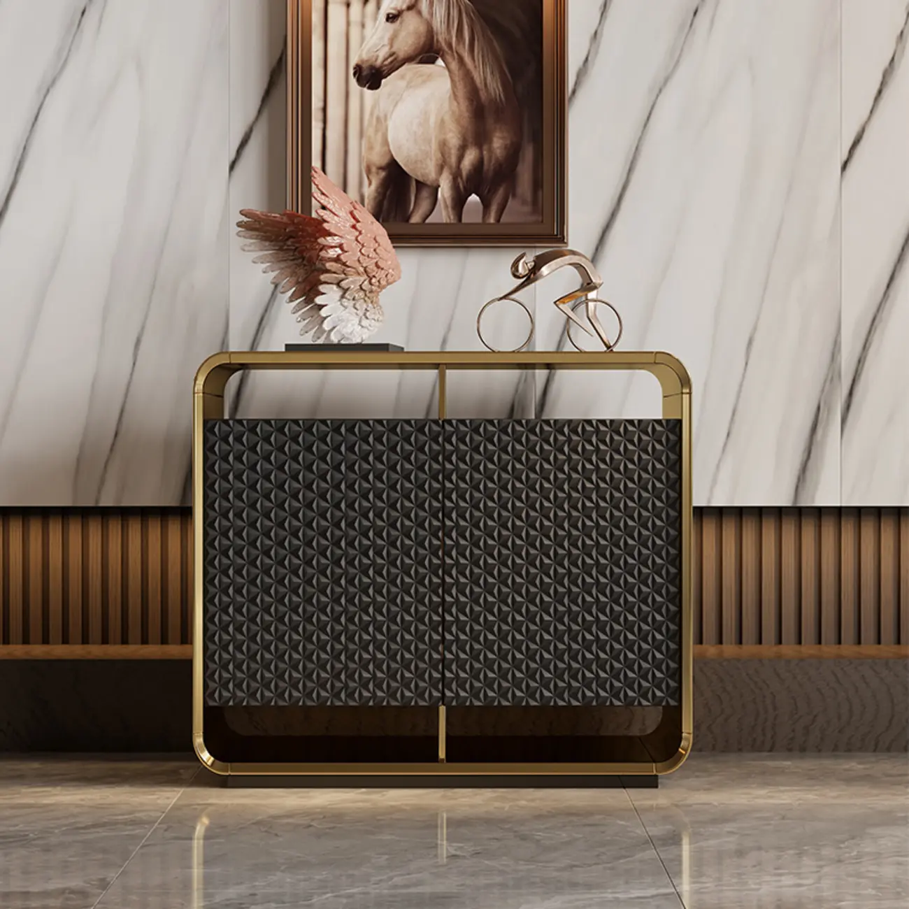 Glam Metal and Wood Sideboard with Shelves