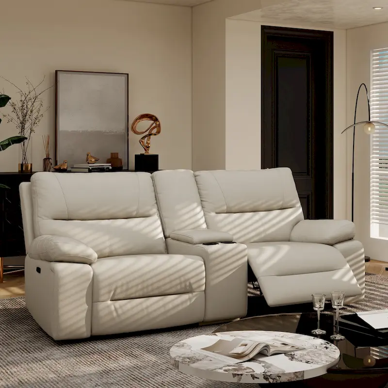 Leather Power Reclining Loveseat with Console and Cup Holders