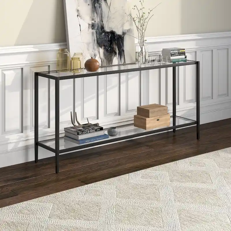 Hera 64 Wide Rectangular Console Table with Glass Shelf - 64 Wide