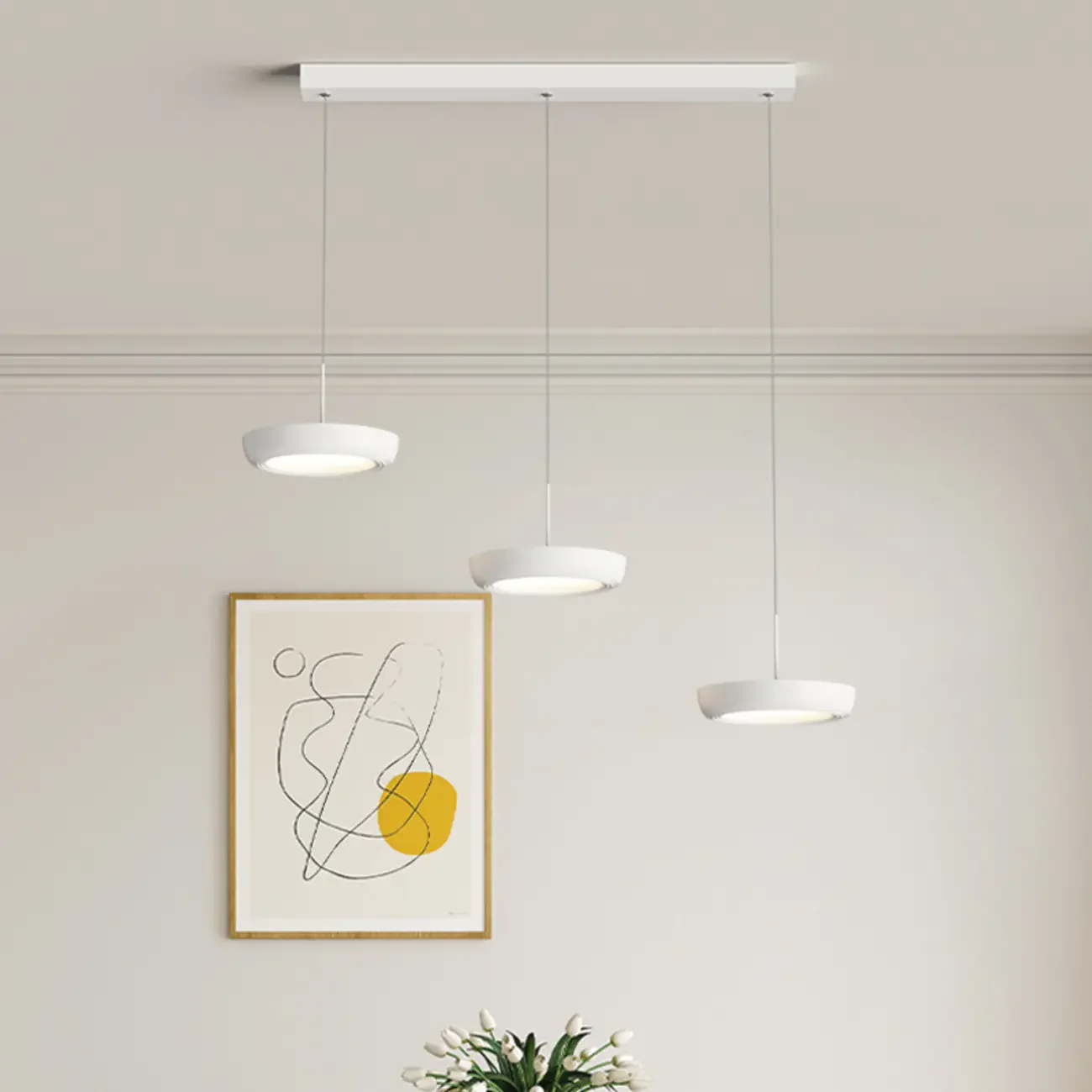 Sleek Metal Round Dimmable LED Island Pendant Light for Kitchen