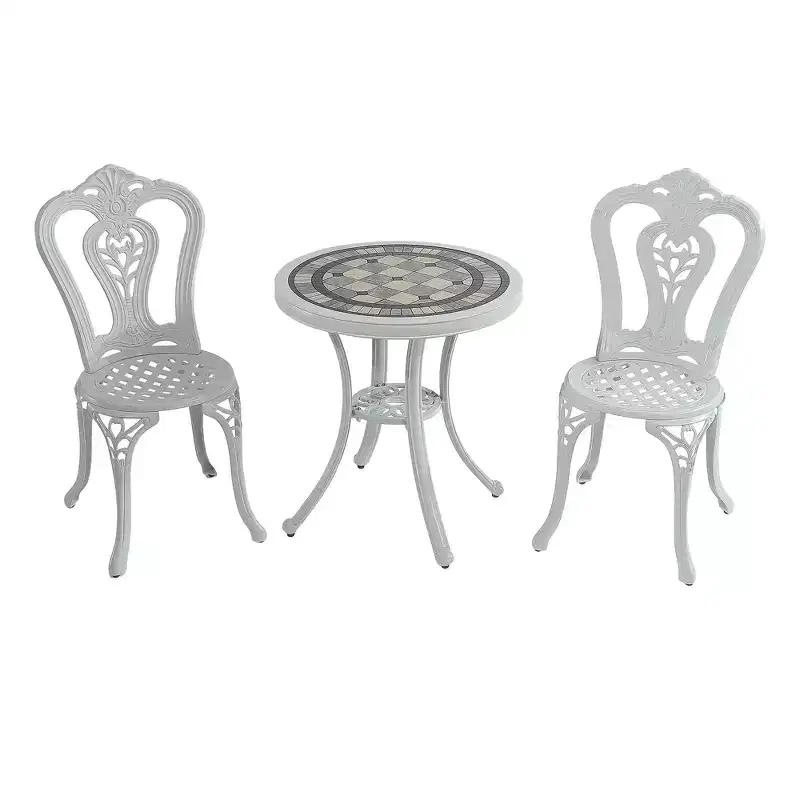 CLIHOME 3-Piece Durable Outdoor Cast Aluminum Bistro Table and Chairs Set