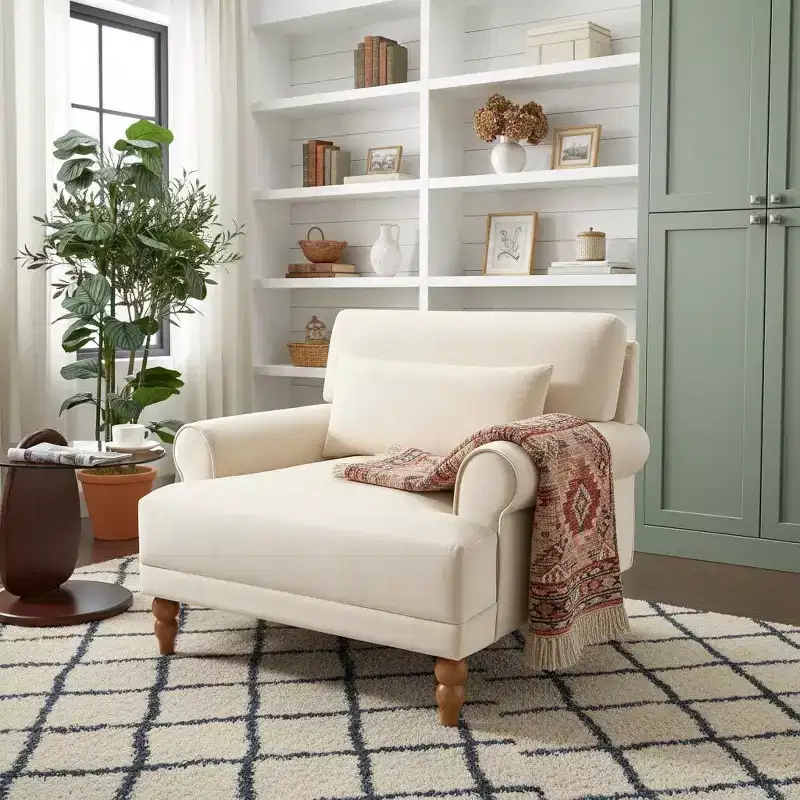 Polibi Oversized Accent Chair with Circular Arms & Lumbar Pillow