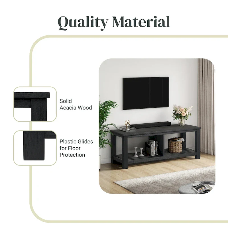Brown / Drifted Sand / Alto Black Solid Acacia Wood TV Bench, Single