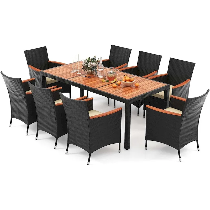 9PCS Outdoor Dining Set Patio Dining Chair & Table Set W/Umbrella Hole