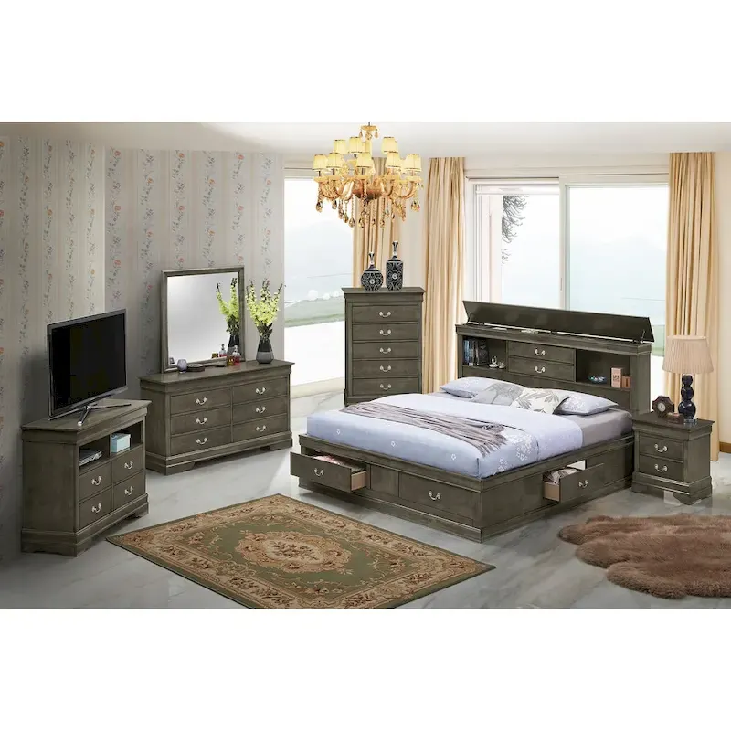 Queen Storage Platform Bed – Black / Cherry / White / Grey / Cappuccino – Sleeps 2