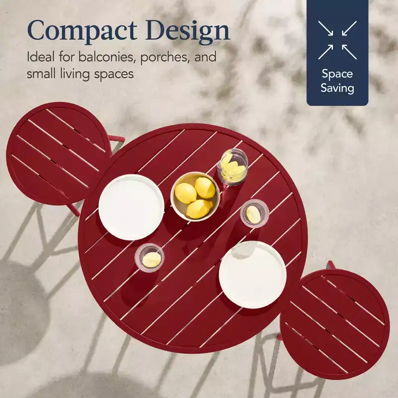 Best Choice Products 3-Piece Steel Patio Bar Height Round Bistro Set w/ Backless Stools, Slatted Design