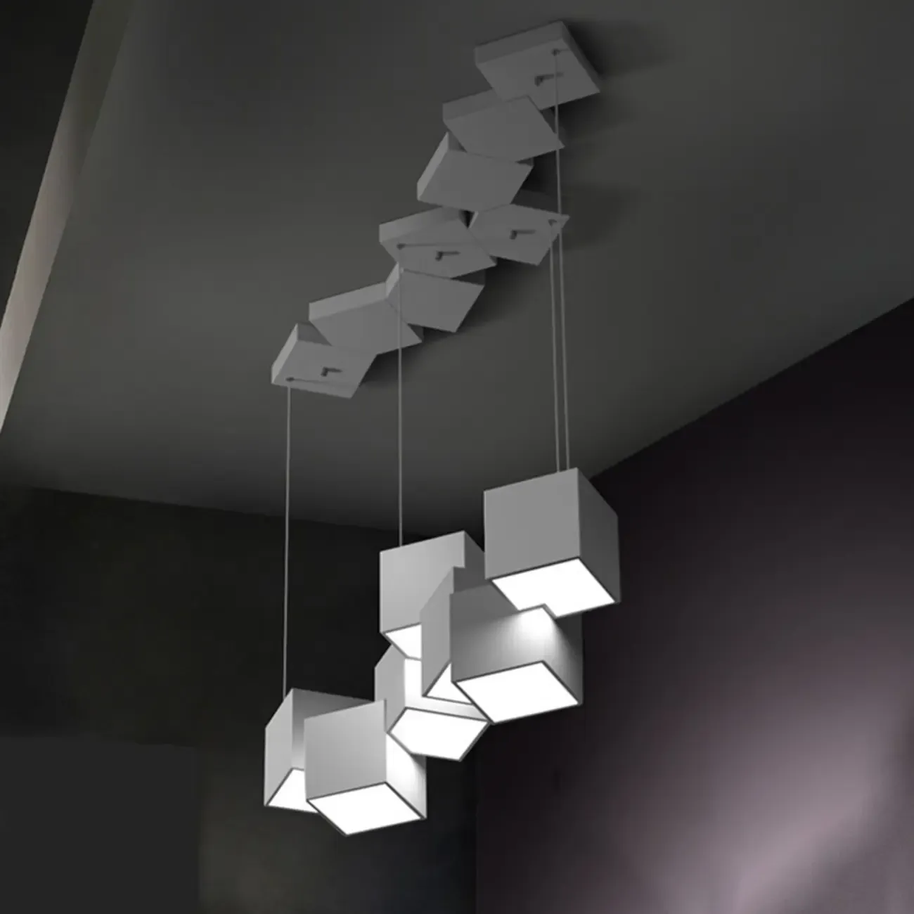 White Cube Modern Island Pendant Light, Adjustable