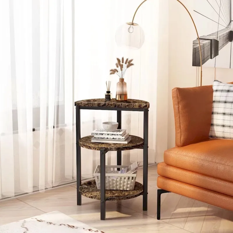 Modern 3 Tier End Table with Marble Tabletop