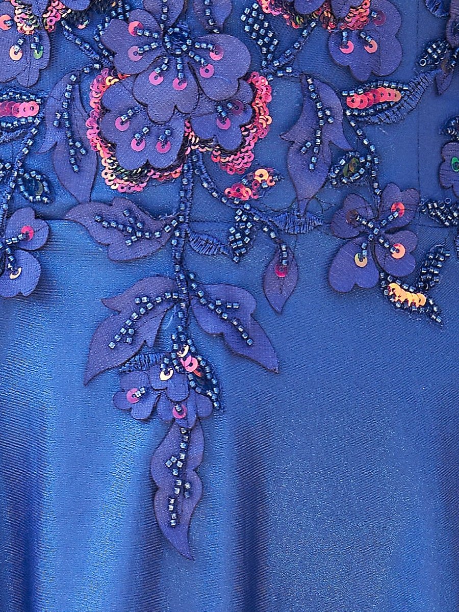 Royal Blue - A Line Satin V Neck Sequined Homecoming Dresses with Appliques