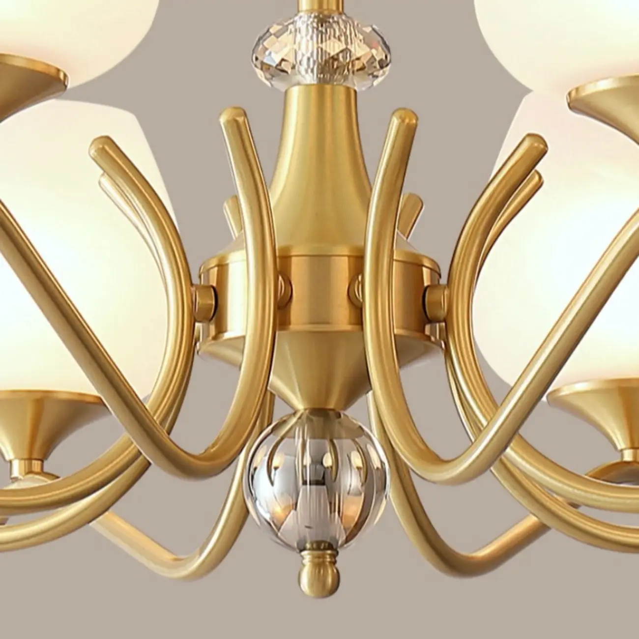 Mid-Century Modern White Glass Elegant Gold Chandelier