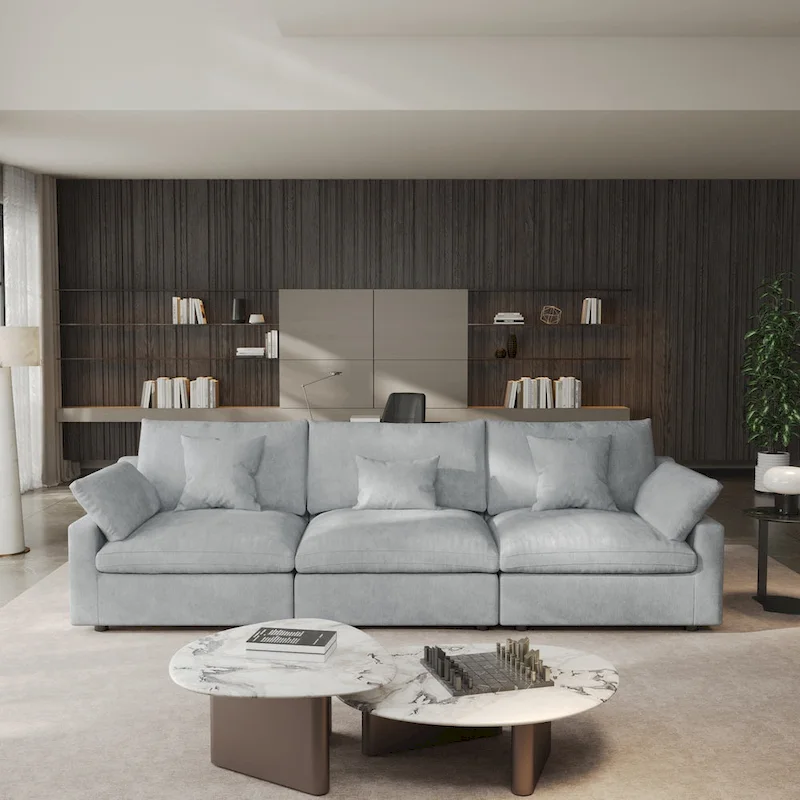 Modern Comfy Linen Sectional Sofa 3-Seater Down Filled Cloud Couch