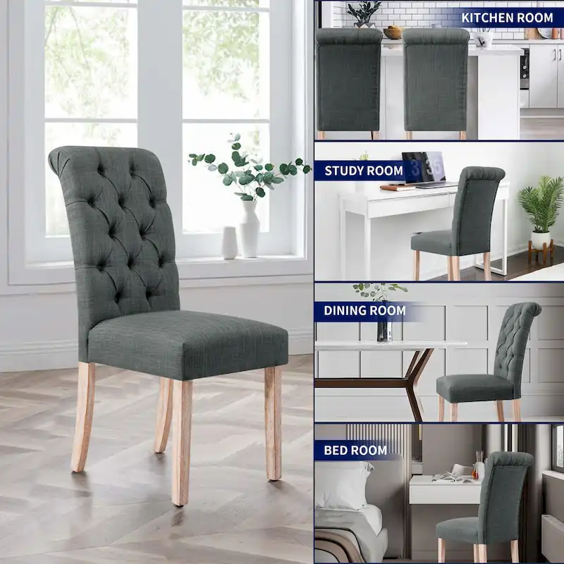 Subrtex(Set of 2)Linen Parsons Upholstered Button Dining Chair