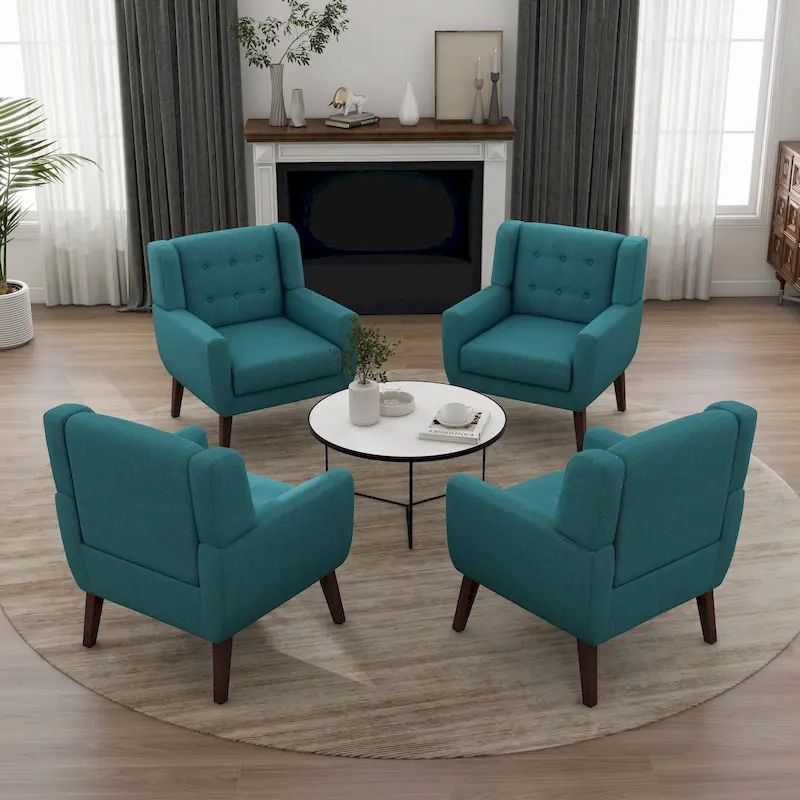 Set of 4 Accent Chairs Cotton Armchair for Living Room