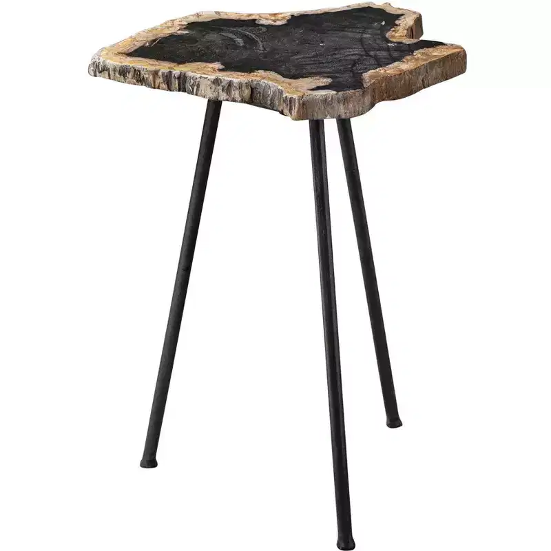 Uttermost Modern Rustic Iron Accent Table 16 Wide Aged Black Natural Wood Tabletop for Living Room Bedroom Bedside Entryway House