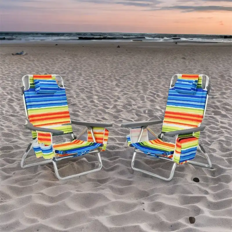 Adjustable Backrest Folding Beach Chair with Pillow