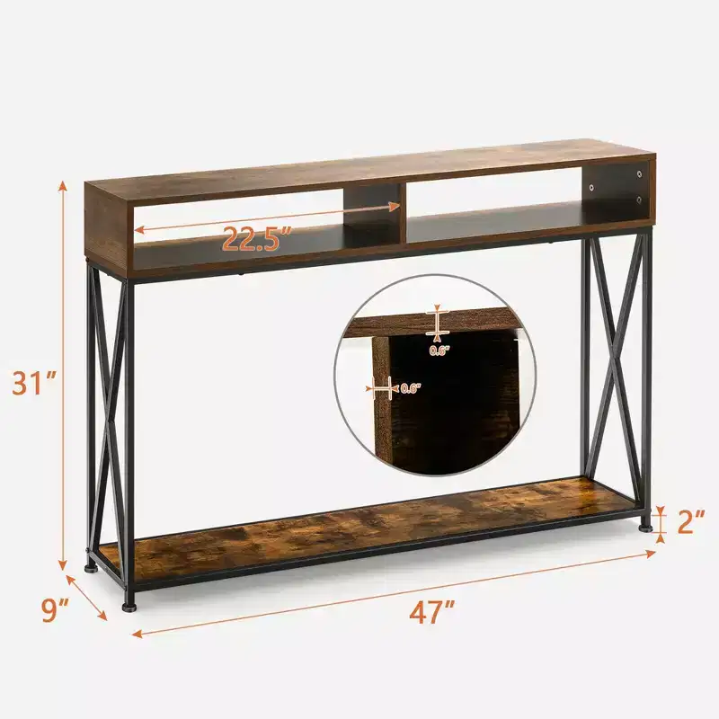 Costway Console Table with Open Shelf and Storage Compartments Steel Frame