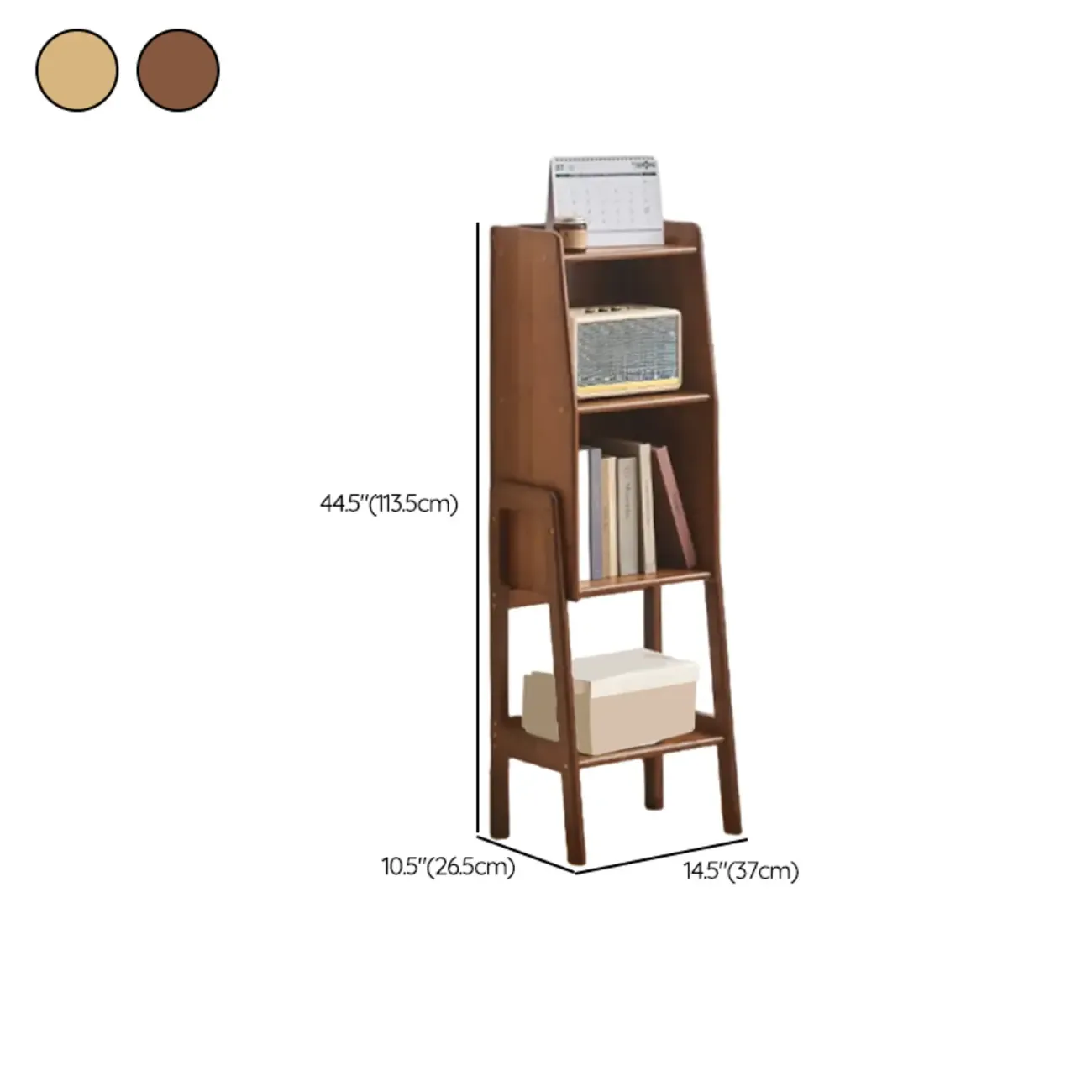 Scandinavian Narrow Brown Wood Multi-Tier Ladder Bookcase