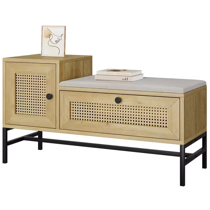Show Storage Bench ,Shoe Bench with Storage, Entryway Bench with Flip Drawer Shoe Cabinet for Hallway and Bedroom, Natural Oak